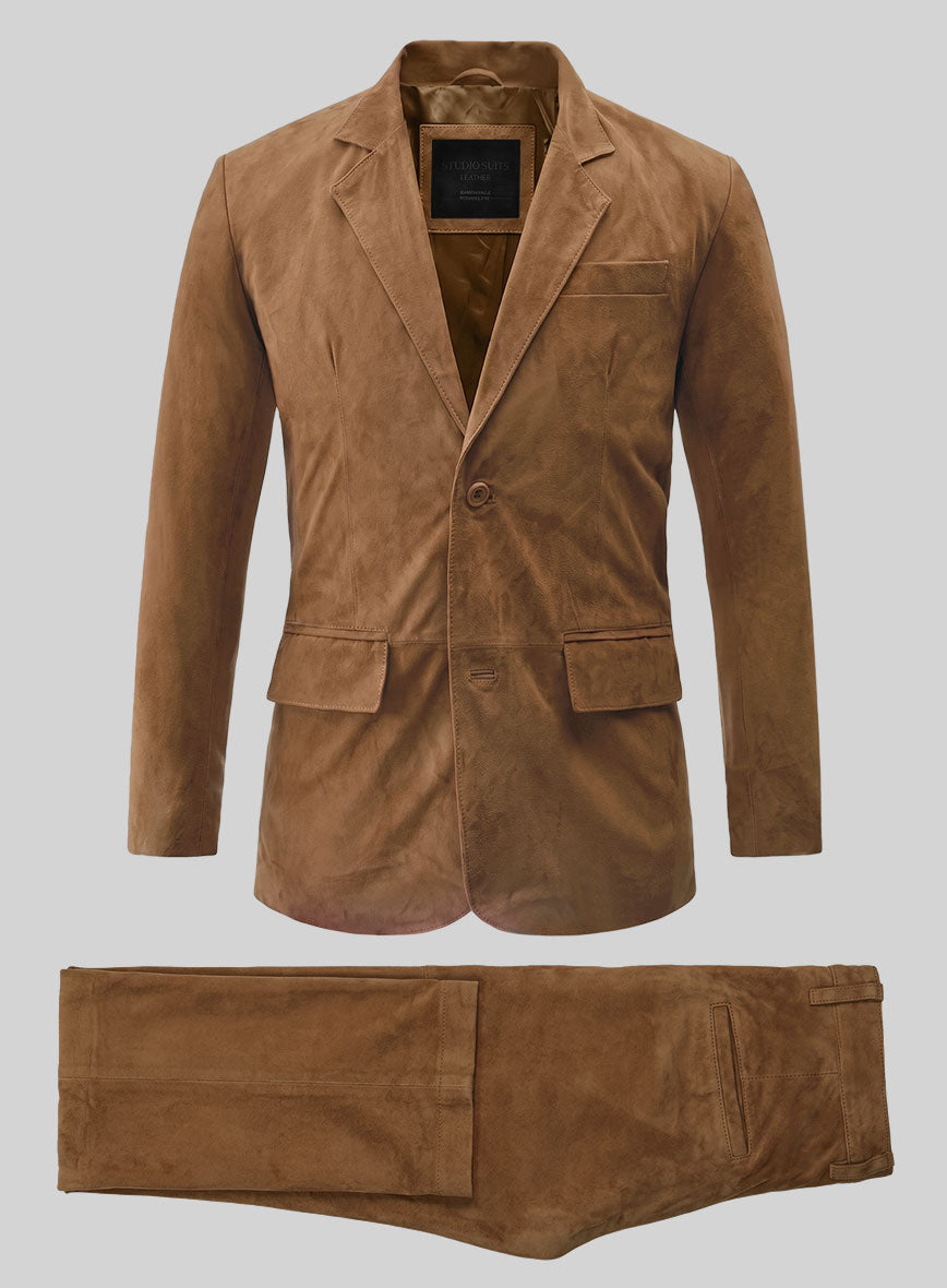 Saddle Brown Suede Leather Suit - StudioSuits