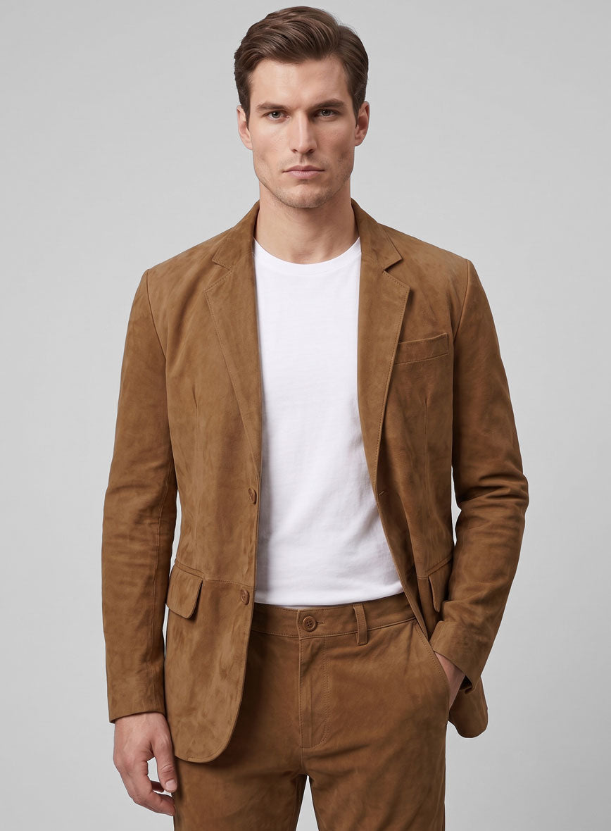 Saddle Brown Suede Leather Suit - StudioSuits