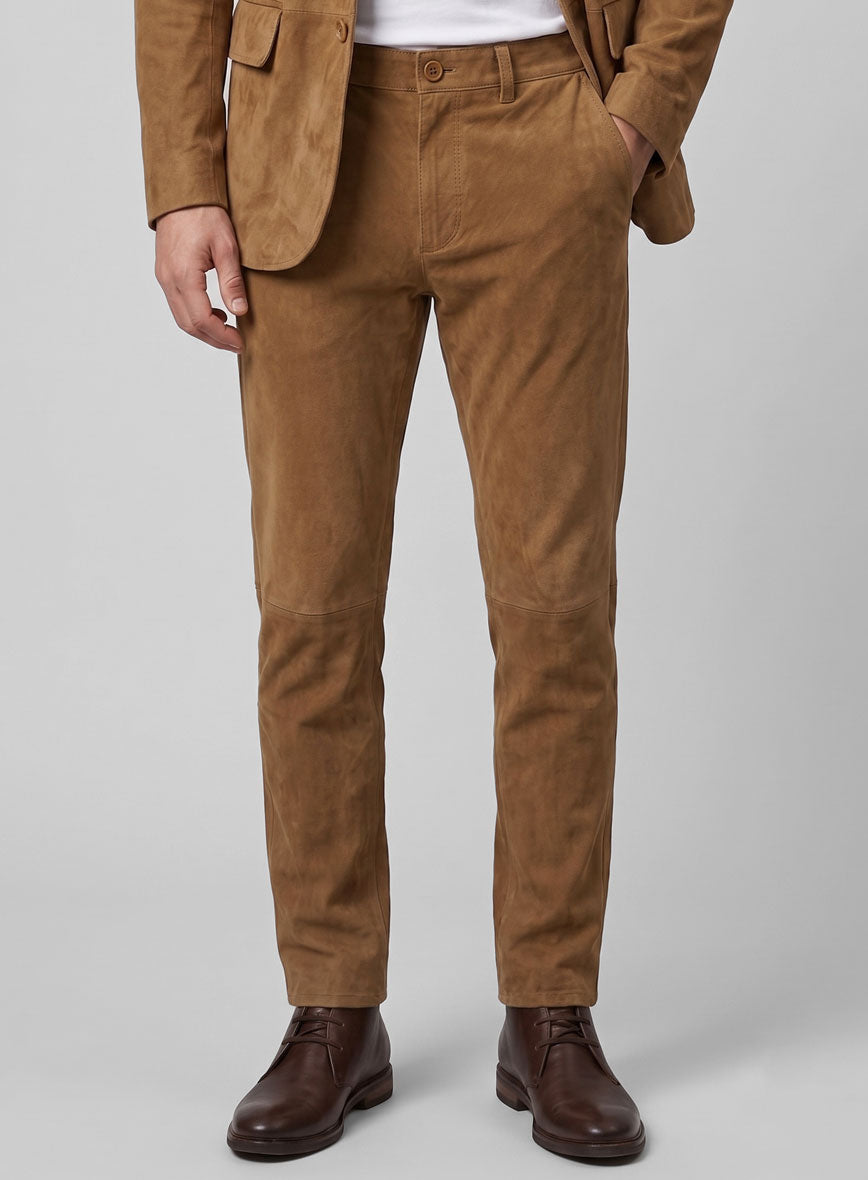 Saddle Brown Suede Leather Suit - StudioSuits