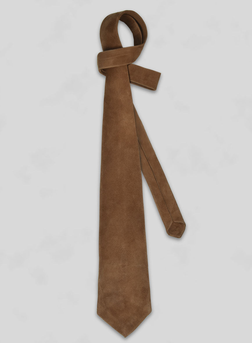 Saddle Brown Suede Leather Tie - StudioSuits