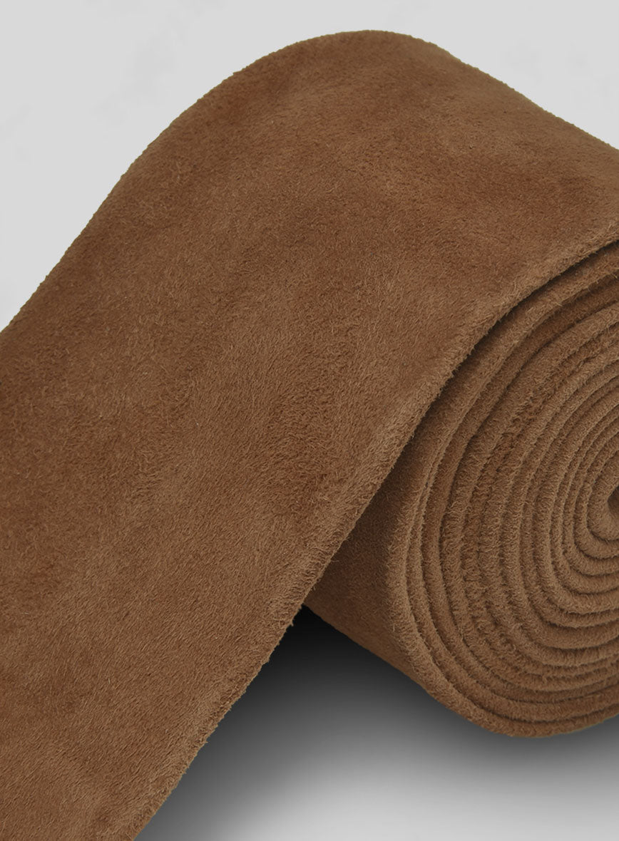 Saddle Brown Suede Leather Tie - StudioSuits