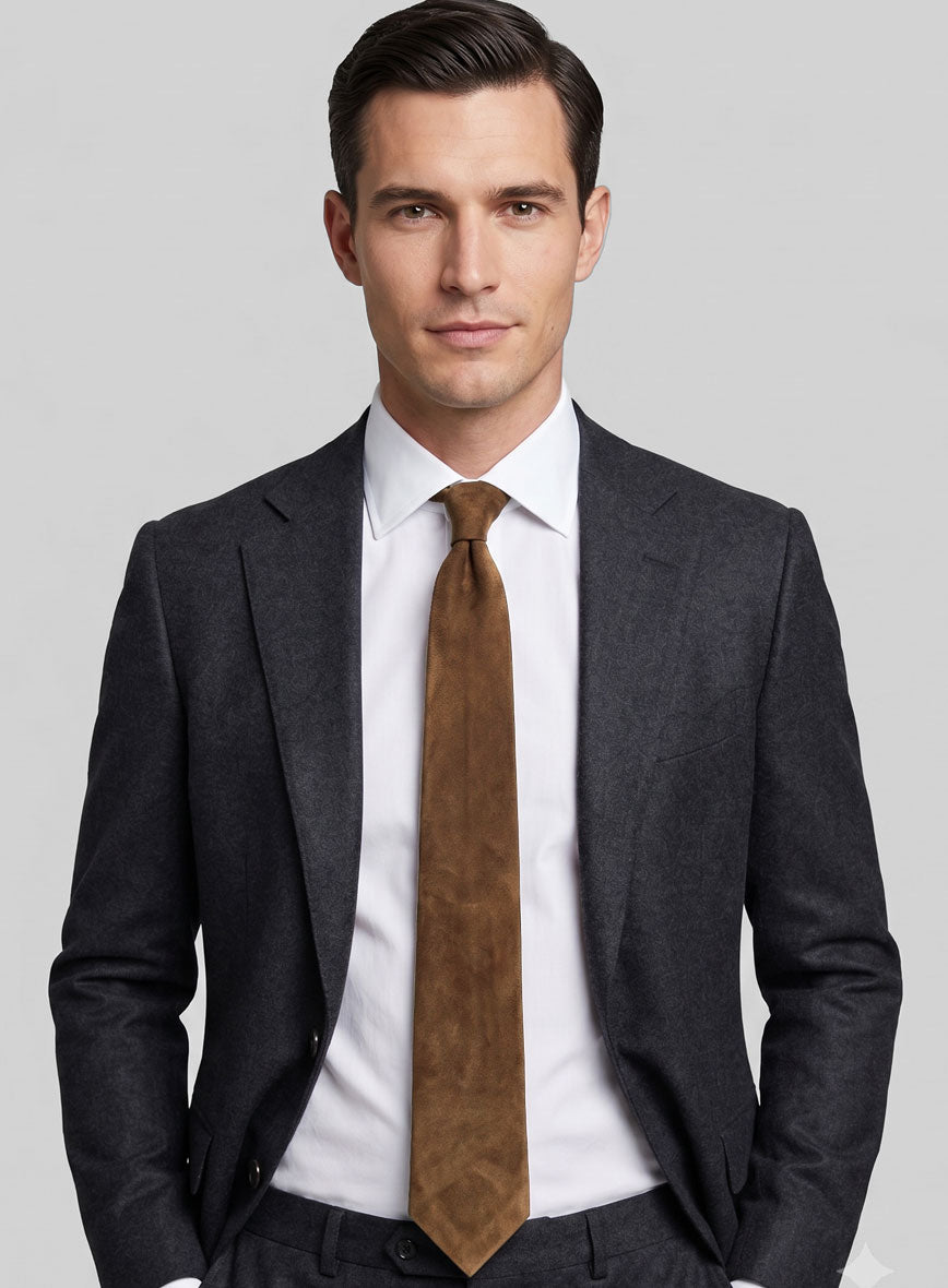 Saddle Brown Suede Leather Tie - StudioSuits