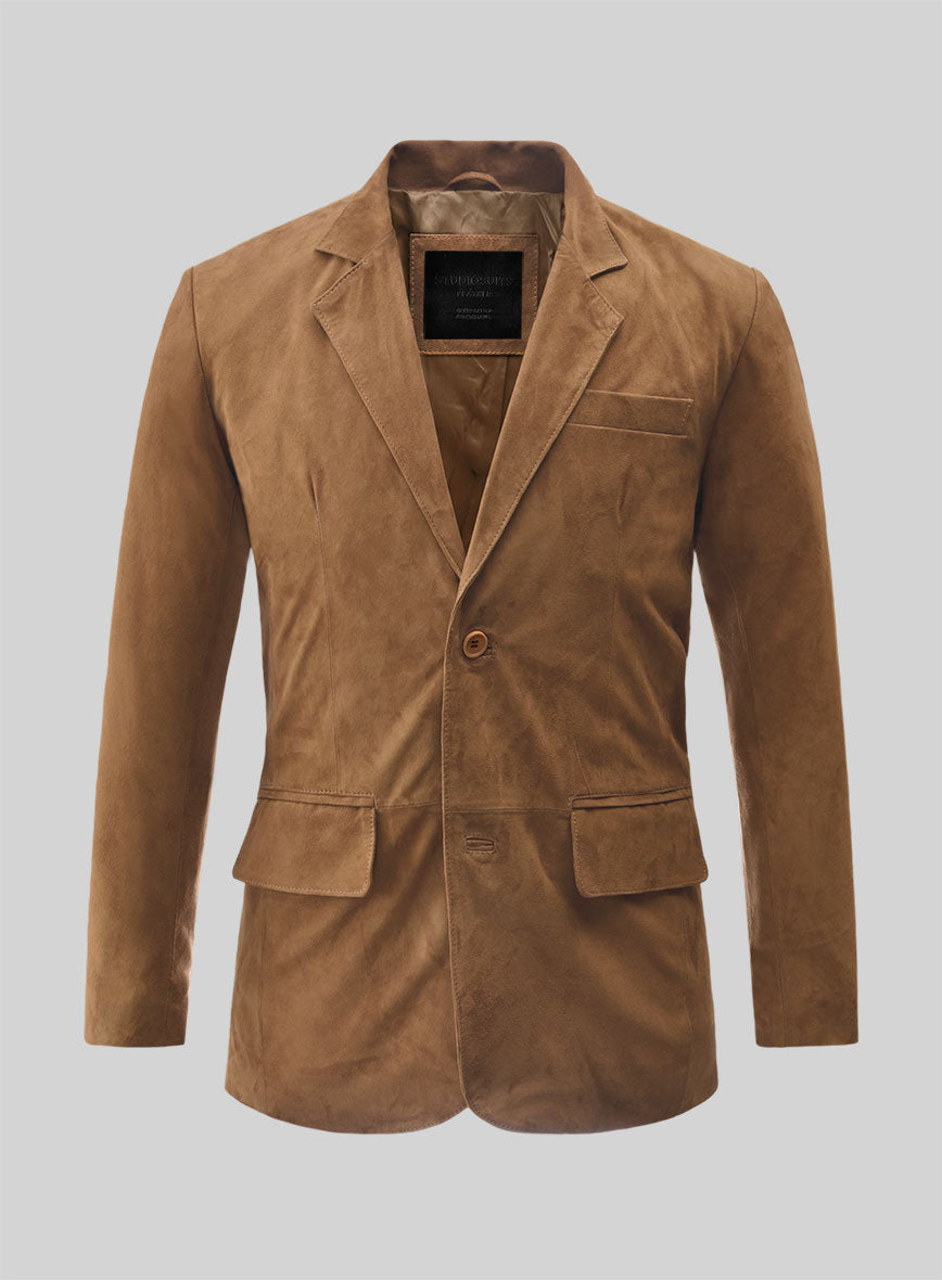 Saddle Brown Suede Leather Blazer - StudioSuits