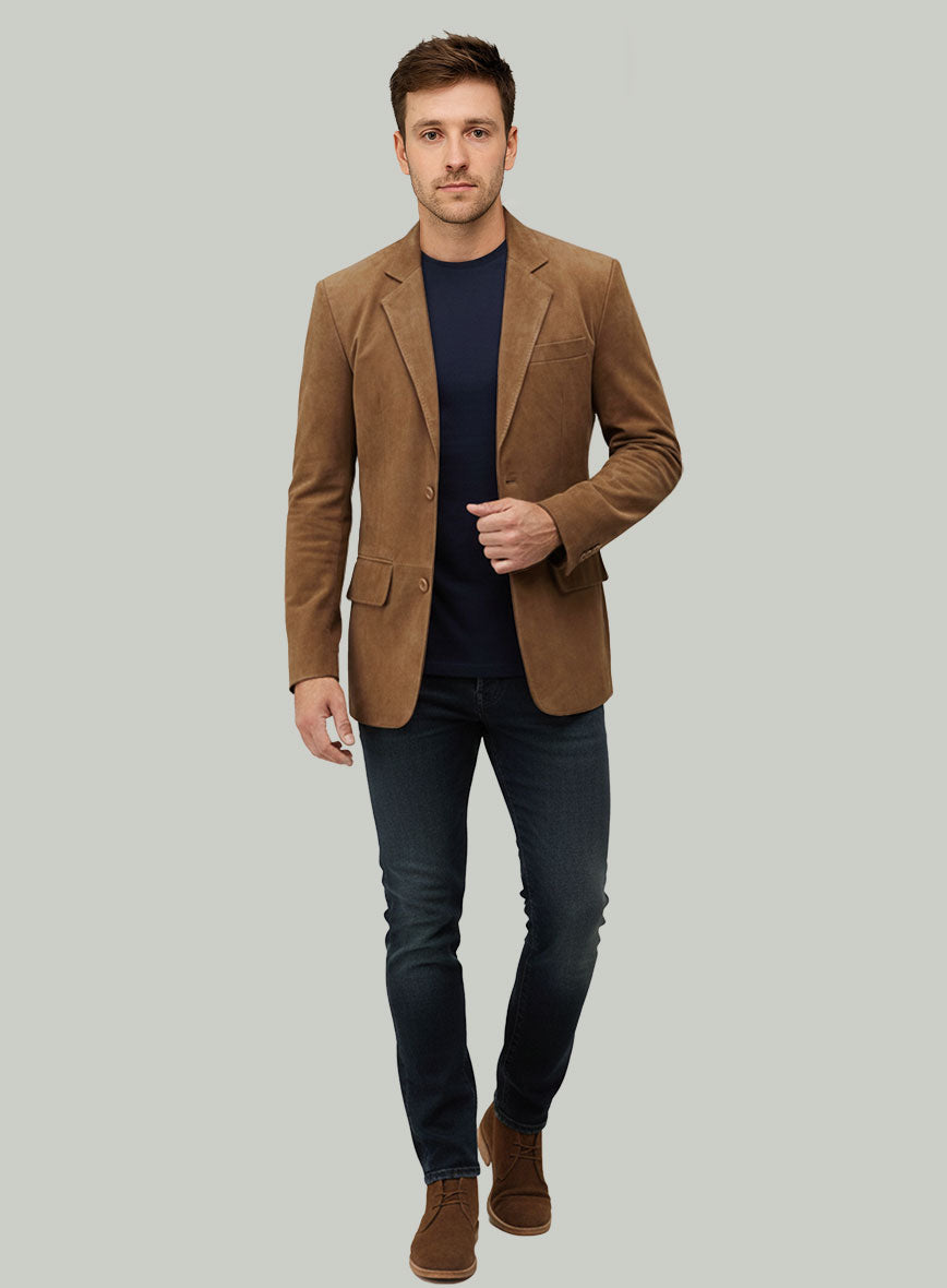 Saddle Brown Suede Leather Blazer - StudioSuits