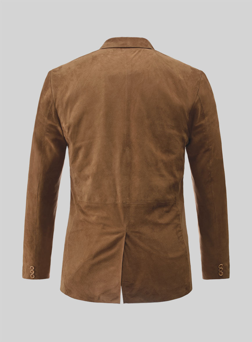 Saddle Brown Suede Leather Blazer - StudioSuits