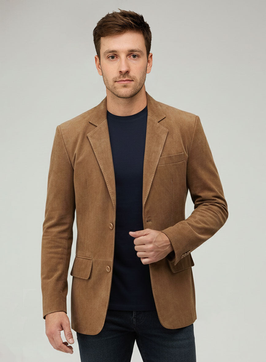 Saddle Brown Suede Leather Blazer - StudioSuits