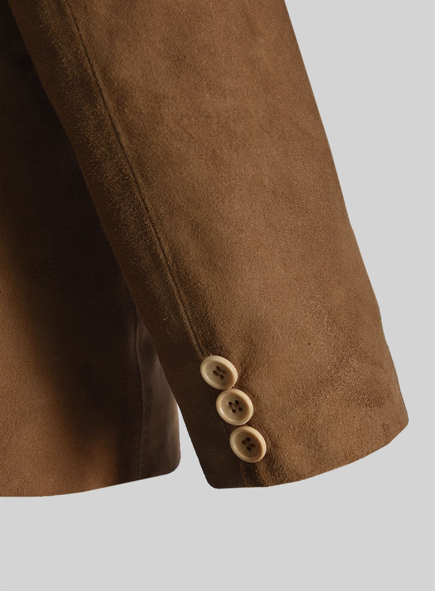 Saddle Brown Suede Leather Blazer - StudioSuits