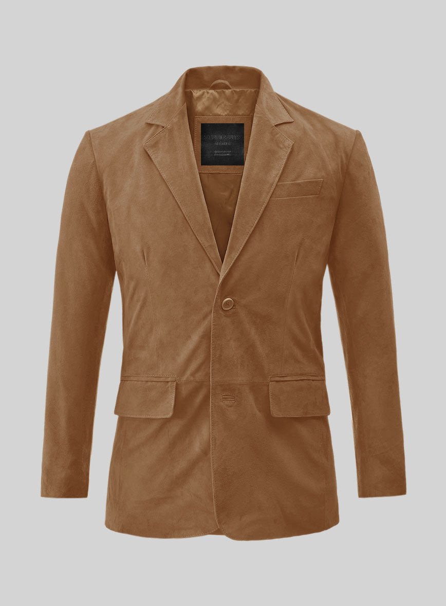Saddle Brown Suede Leather Blazer - StudioSuits