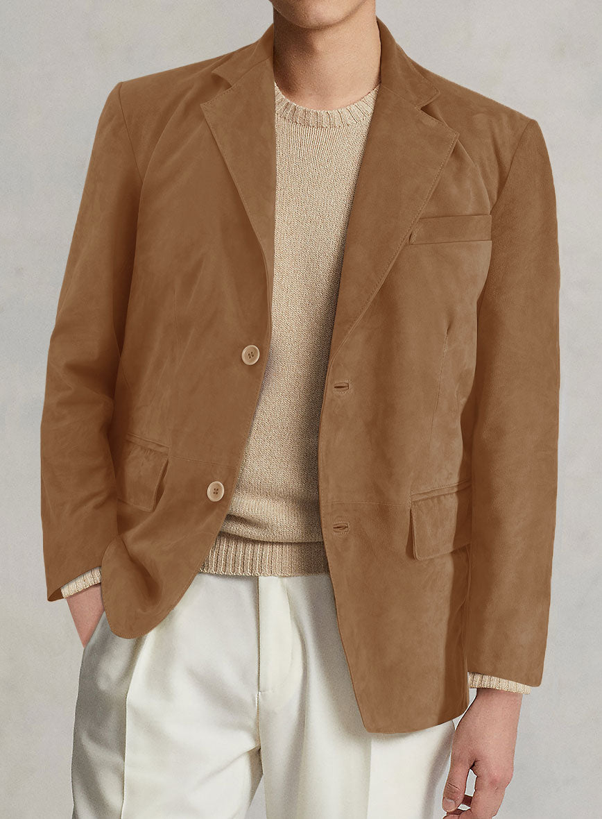 Saddle Brown Suede Leather Blazer - StudioSuits