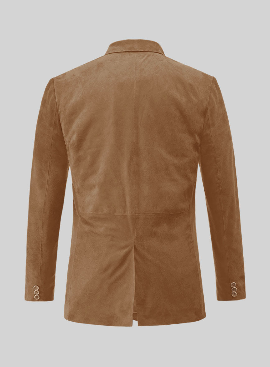 Saddle Brown Suede Leather Blazer - StudioSuits