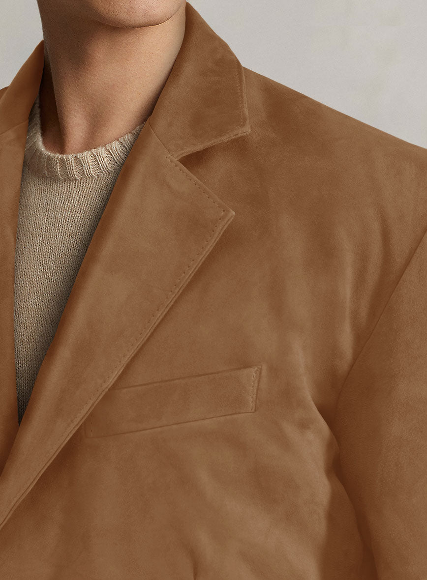 Saddle Brown Suede Leather Blazer - StudioSuits