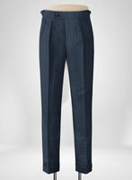 Safari Blue Cotton Linen Highland Trousers - StudioSuits