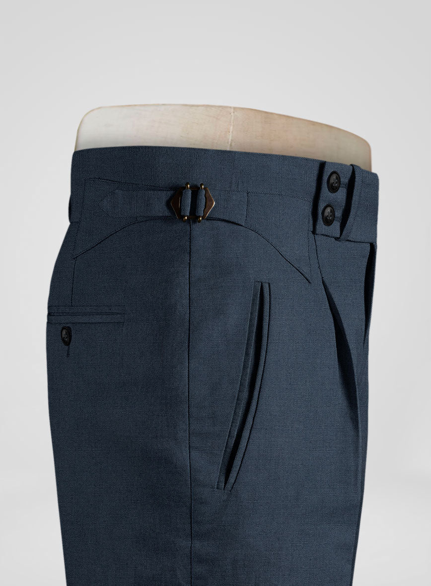 Safari Blue Cotton Linen Heritage Trousers - StudioSuits