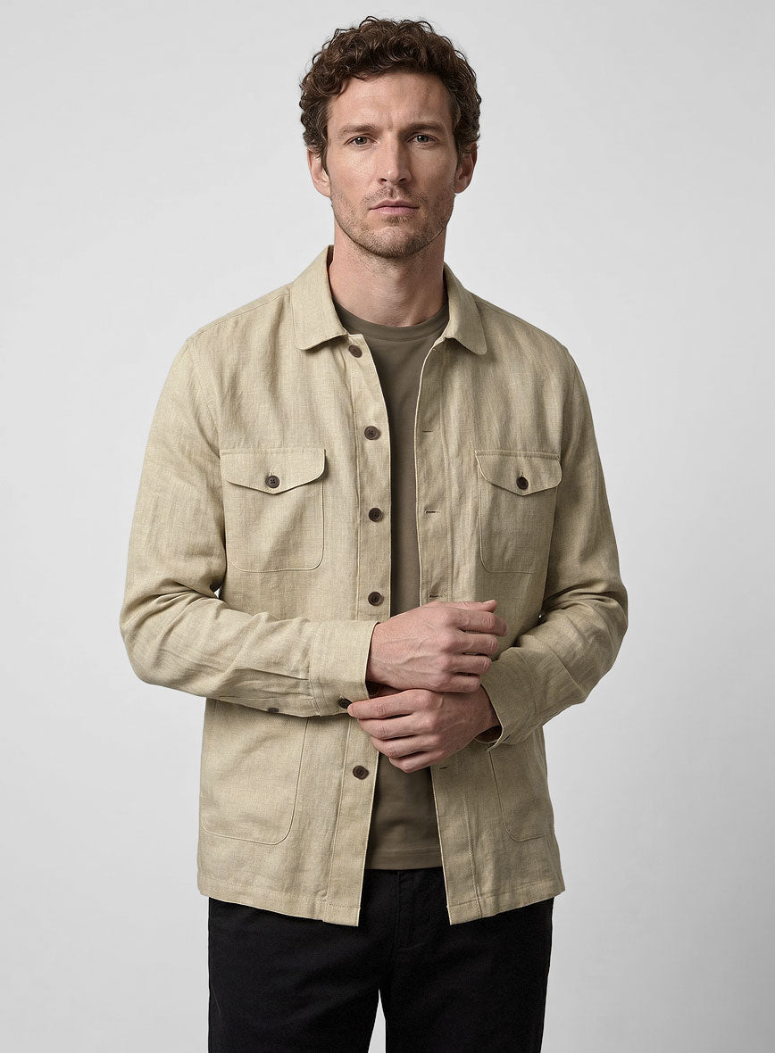 Safari Bronze Pure Linen Overshirt - StudioSuits