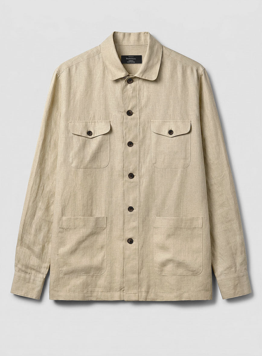 Safari Bronze Pure Linen Overshirt - StudioSuits