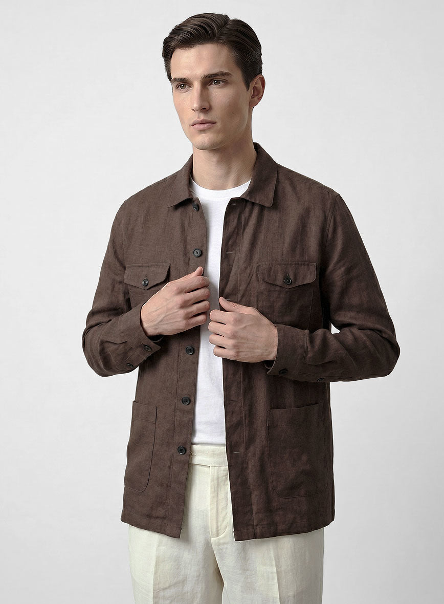 Safari Cedar Brown Pure Linen Overshirt - StudioSuits