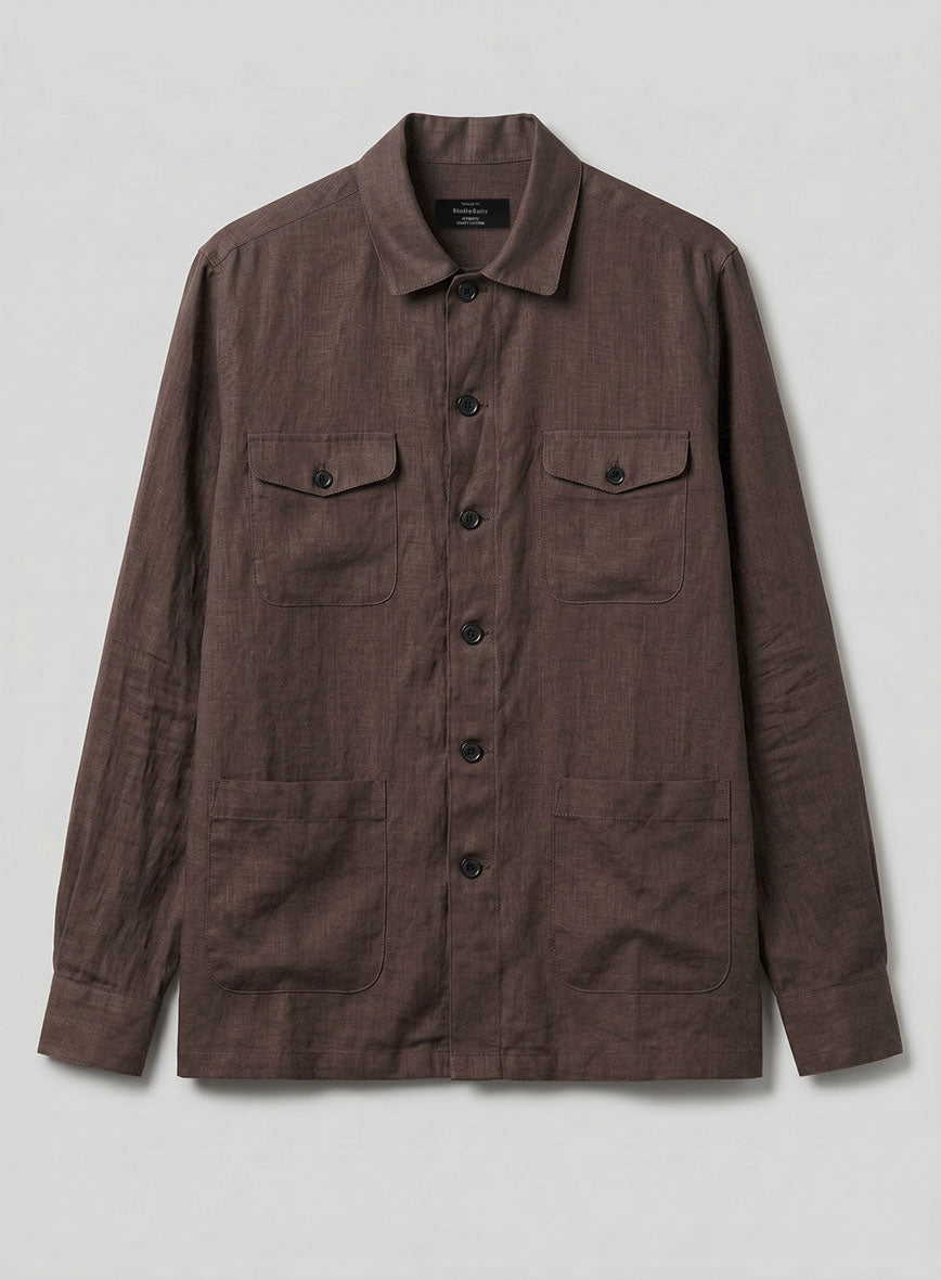 Safari Cedar Brown Pure Linen Overshirt - StudioSuits