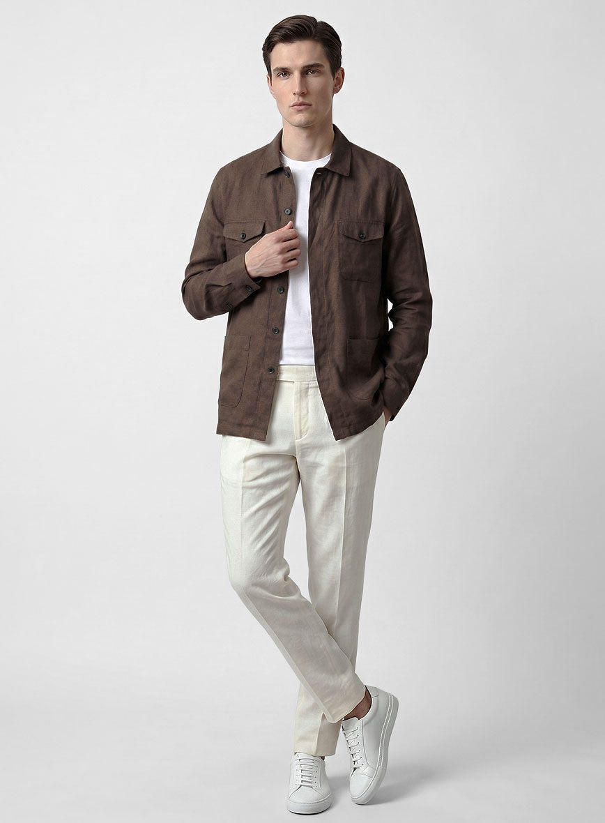 Safari Cedar Brown Pure Linen Overshirt - StudioSuits