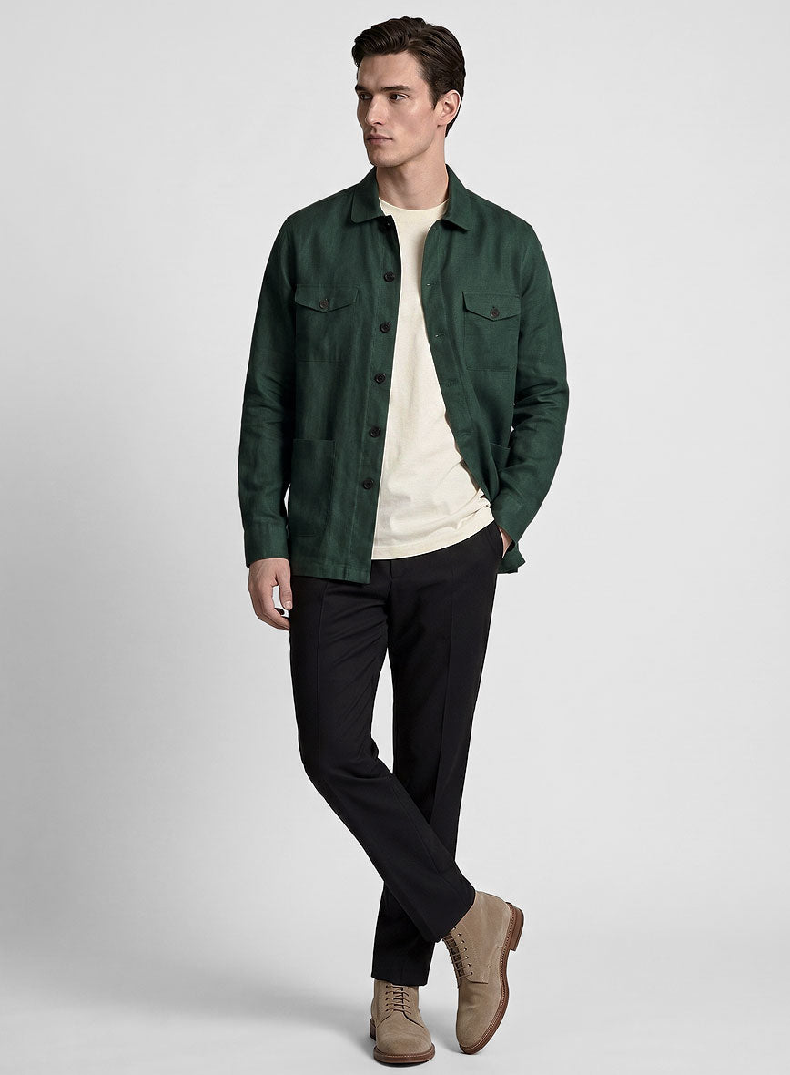 Safari Dark Moss Pure Linen Overshirt - StudioSuits