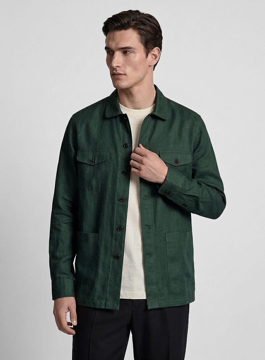 Safari Dark Moss Pure Linen Overshirt - StudioSuits