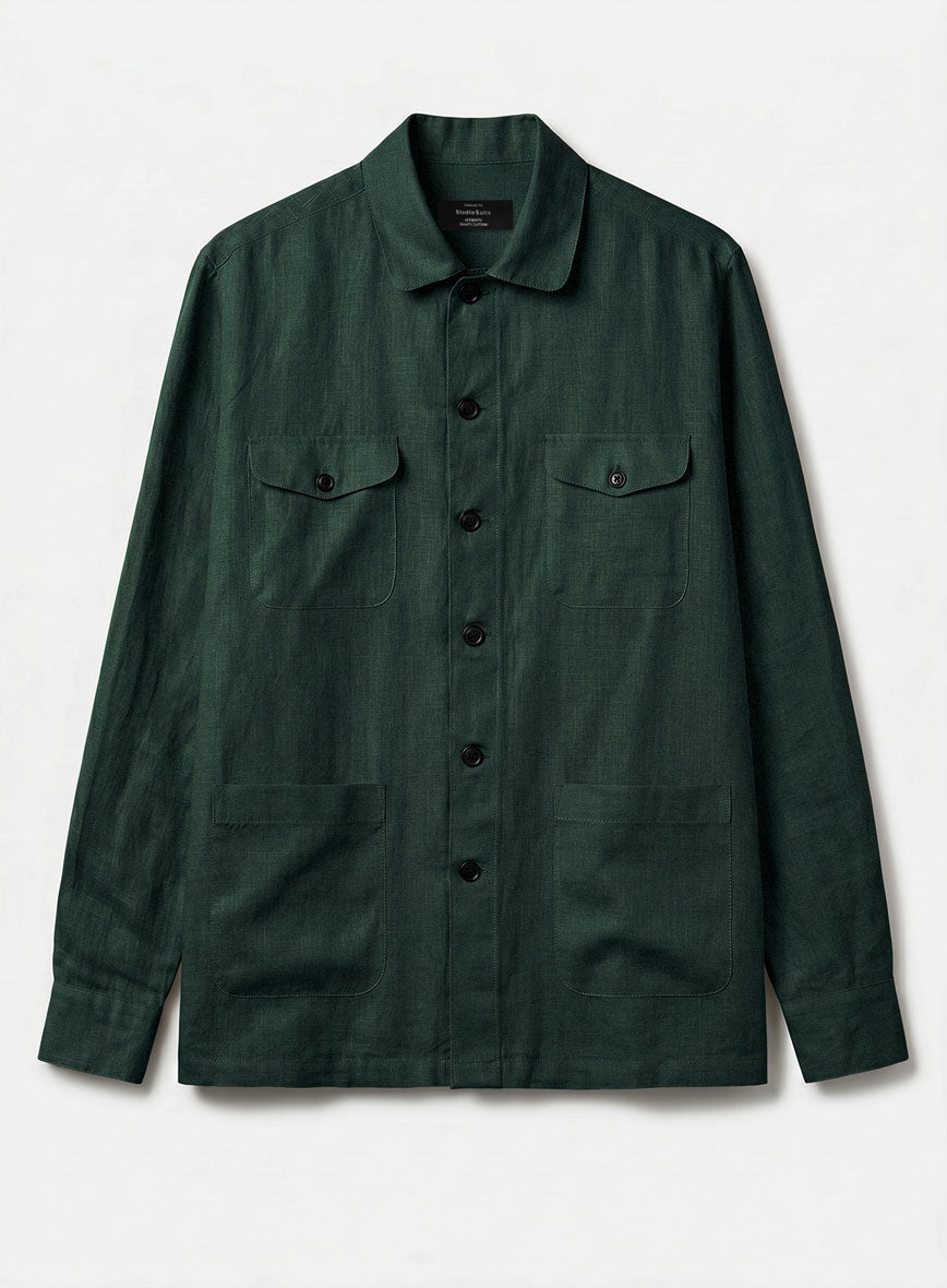 Safari Dark Moss Pure Linen Overshirt - StudioSuits