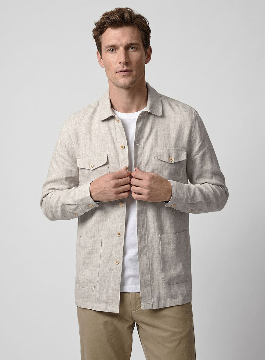 Safari Desert Dune Pure Linen Overshirt - StudioSuits