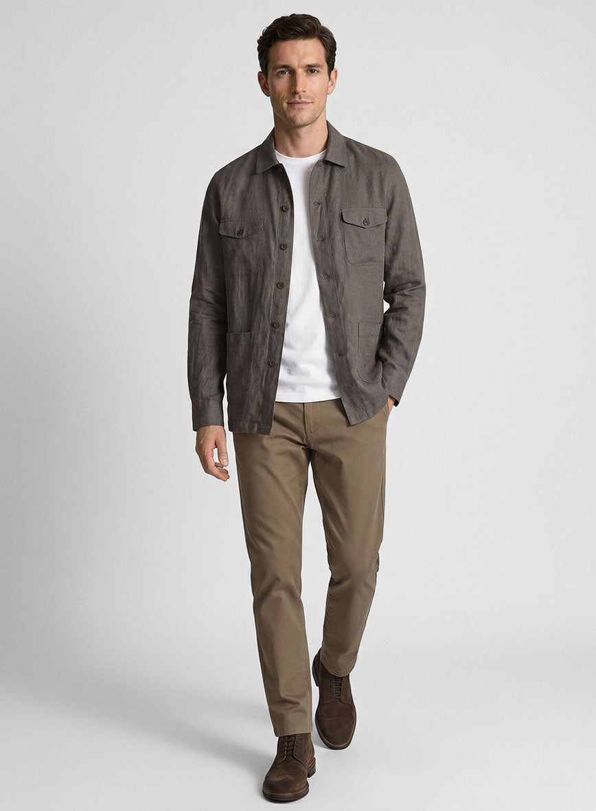 Safari Earthen Taupe Pure Linen Overshirt - StudioSuits