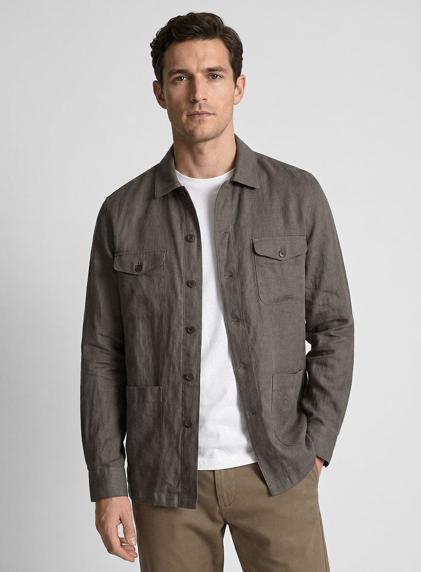 Safari Earthen Taupe Pure Linen Overshirt - StudioSuits