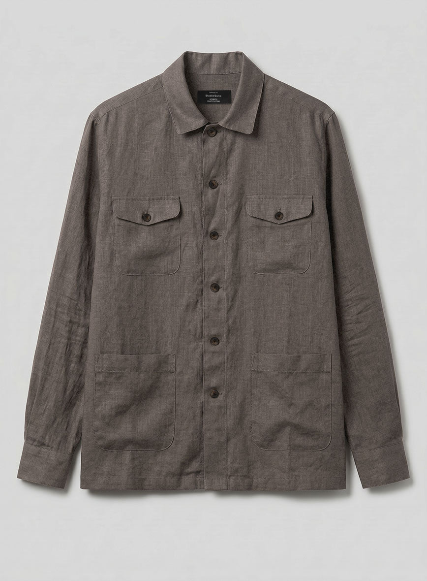 Safari Earthen Taupe Pure Linen Overshirt - StudioSuits