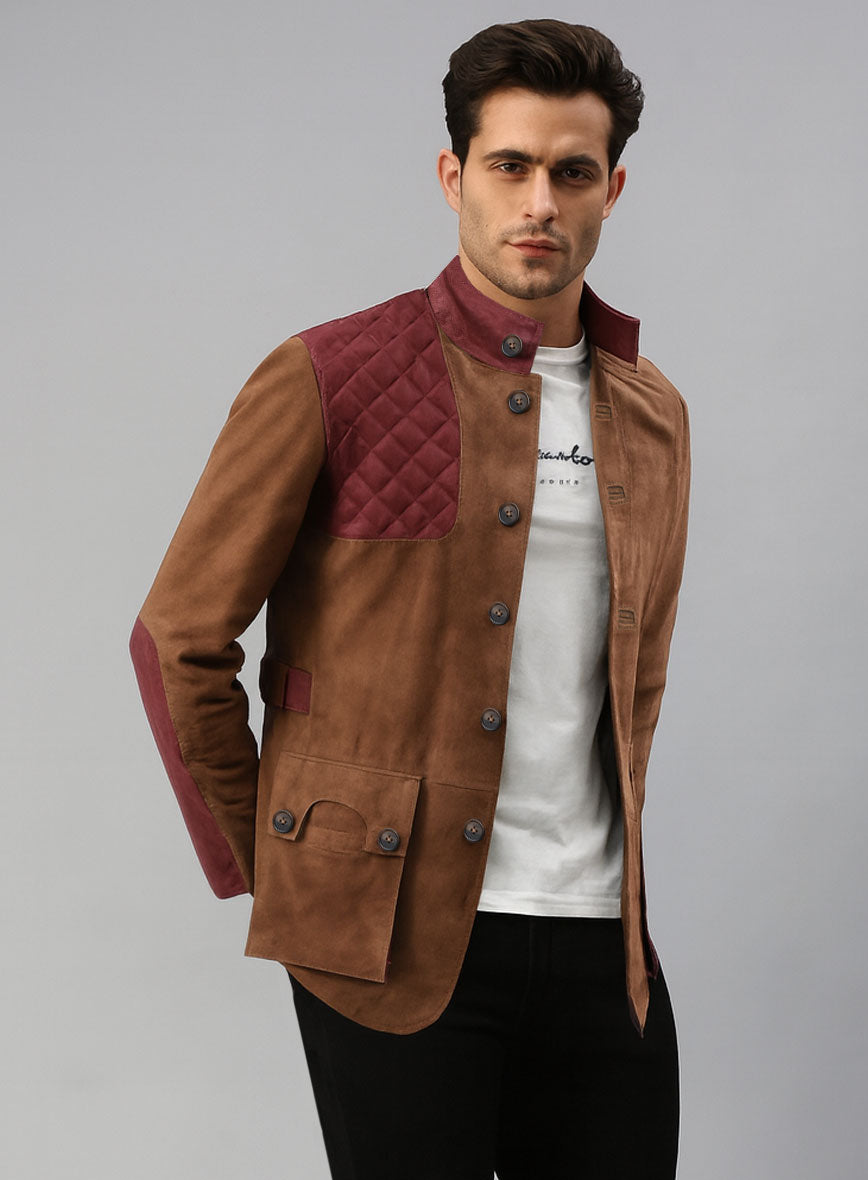 Safari Hickory Suede Leather Blazer - StudioSuits