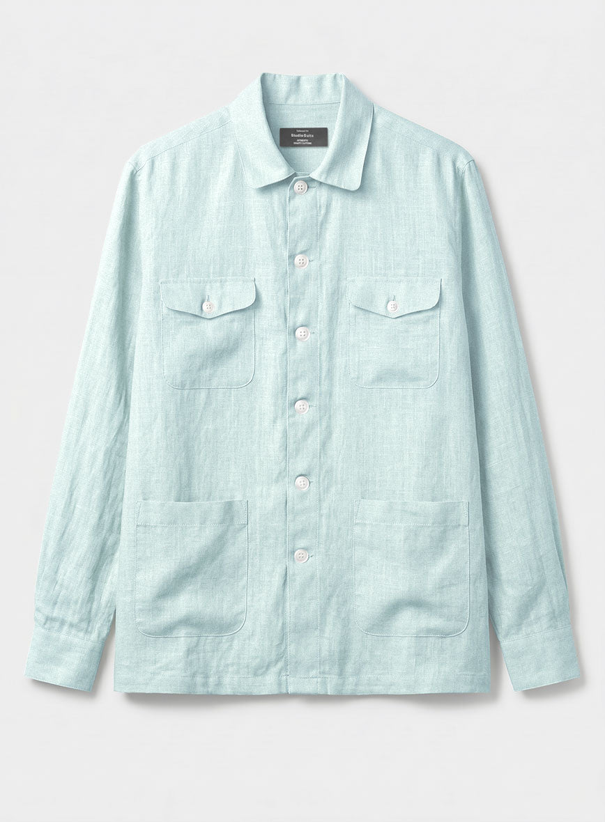 Safari Lagoon Mist Pure Linen Overshirt - StudioSuits