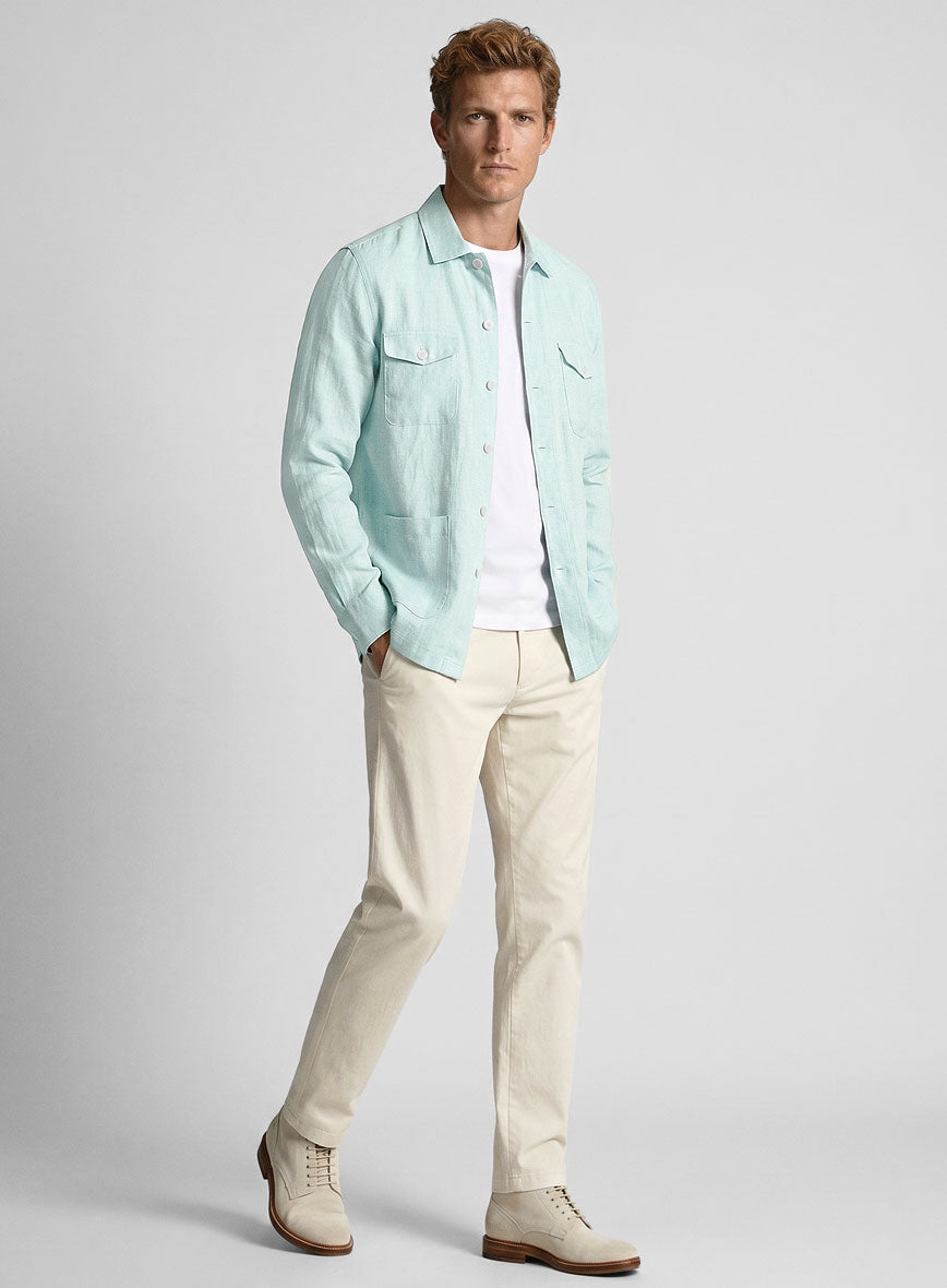 Safari Lagoon Mist Pure Linen Overshirt - StudioSuits