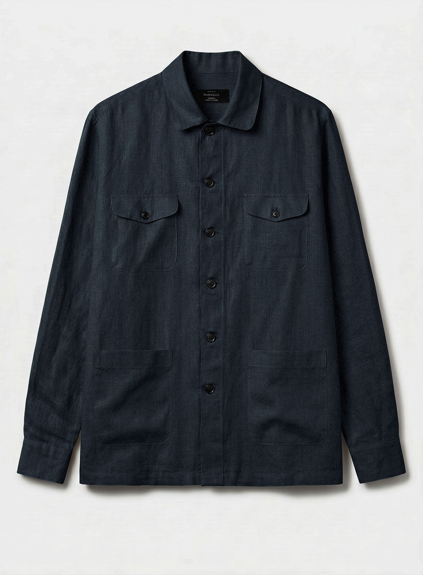Safari Midnight Tide Pure Linen Overshirt - StudioSuits