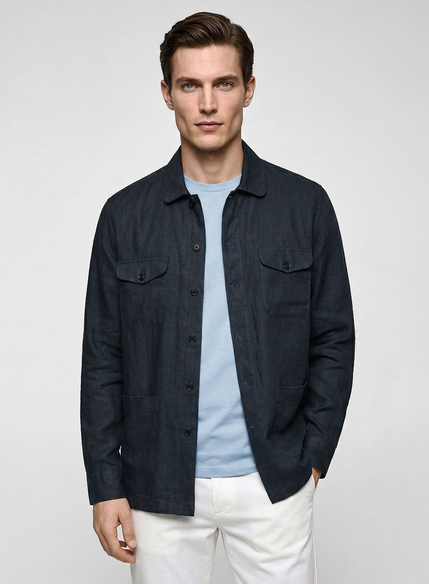 Safari Midnight Tide Pure Linen Overshirt - StudioSuits