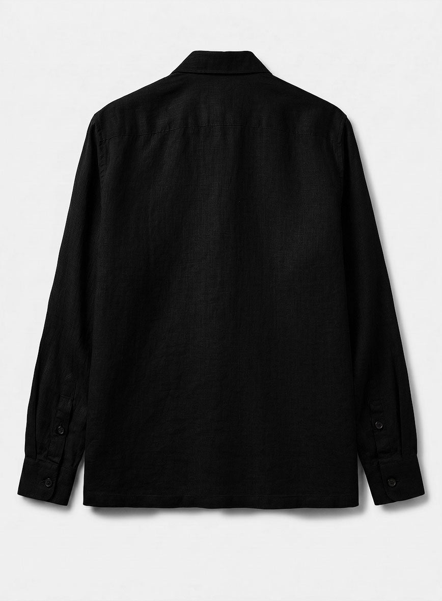 Safari Pure Black Linen Overshirt - StudioSuits