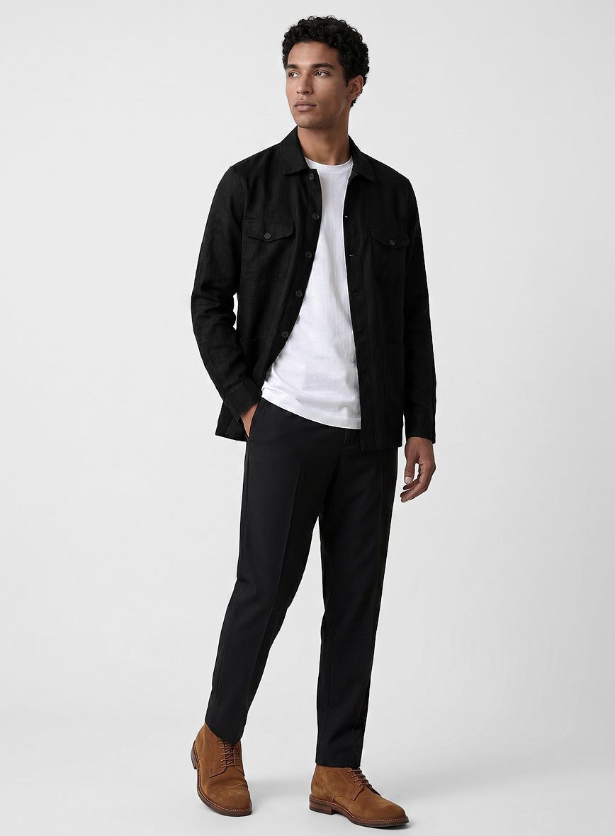 Safari Pure Black Linen Overshirt - StudioSuits