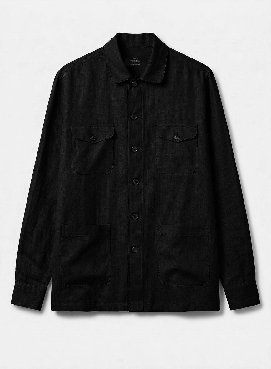 Safari Pure Black Linen Overshirt - StudioSuits