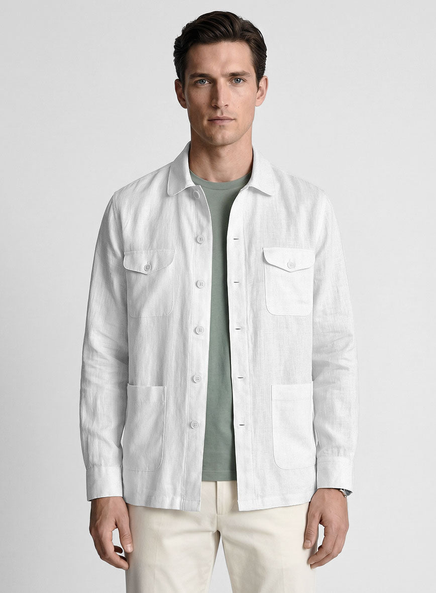 Safari Pure White Linen Overshirt - StudioSuits