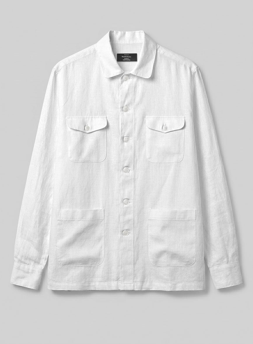 Safari Pure White Linen Overshirt - StudioSuits