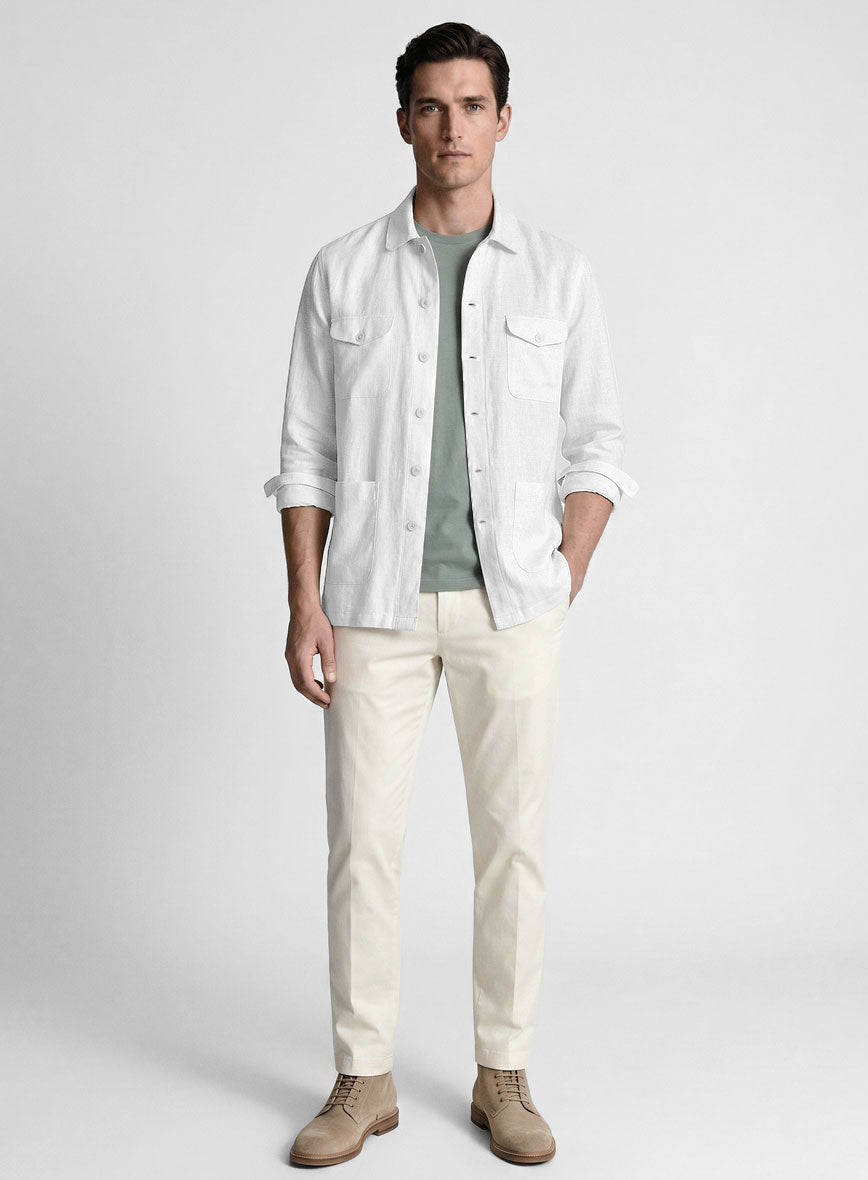 Safari Pure White Linen Overshirt - StudioSuits