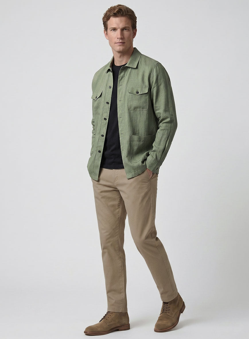 Safari Sage Green Pure Linen Overshirt - StudioSuits