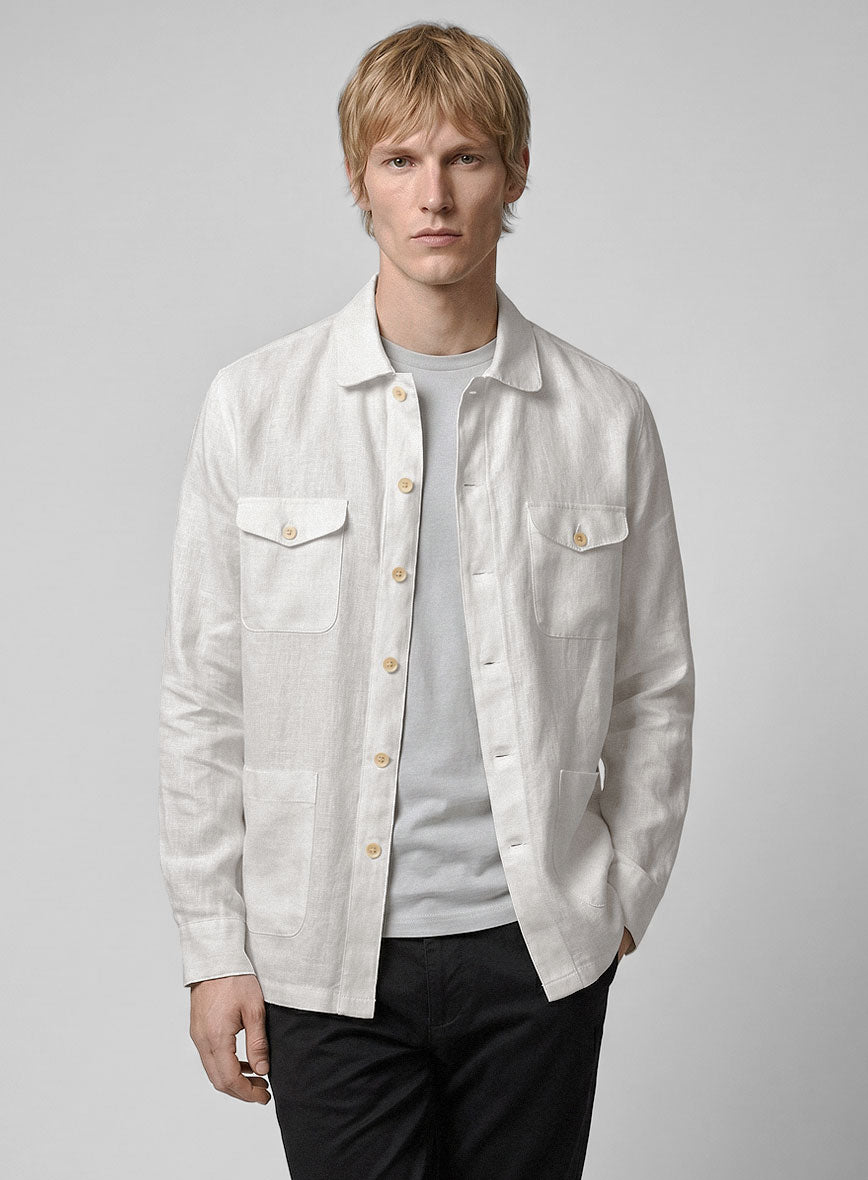Safari Stone Mist Pure Linen Overshirt - StudioSuits