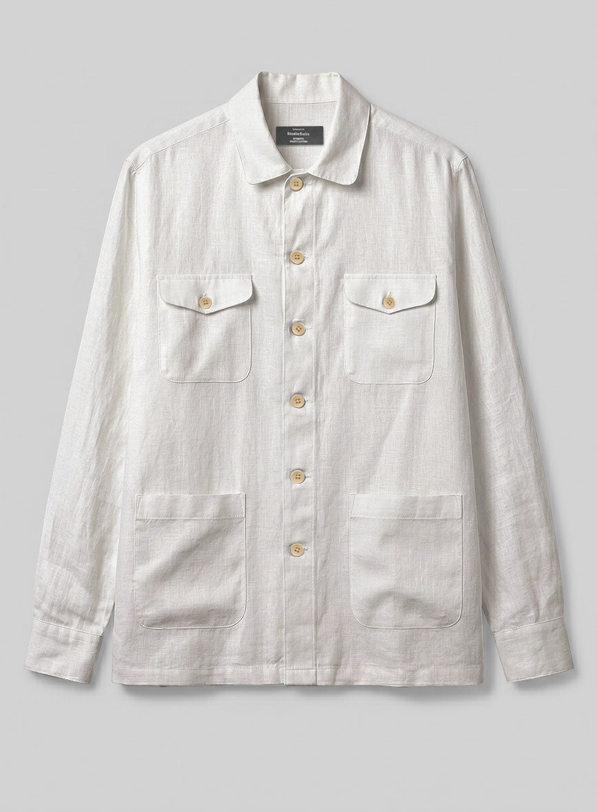 Safari Stone Mist Pure Linen Overshirt - StudioSuits