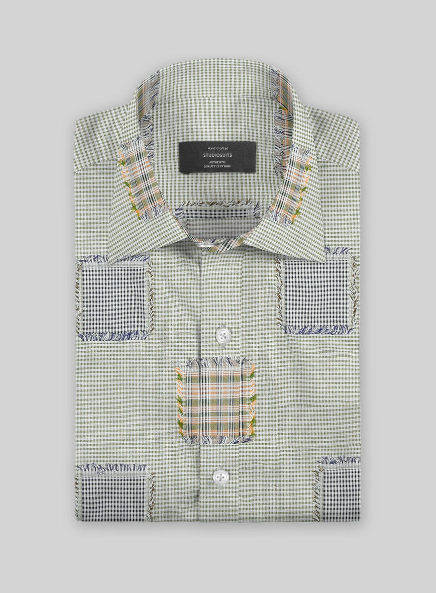 Sage Check Patchwork Cotton Shirt - StudioSuits