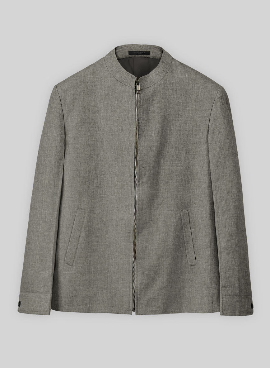 Sage Green Linen Zipper Jacket - StudioSuits