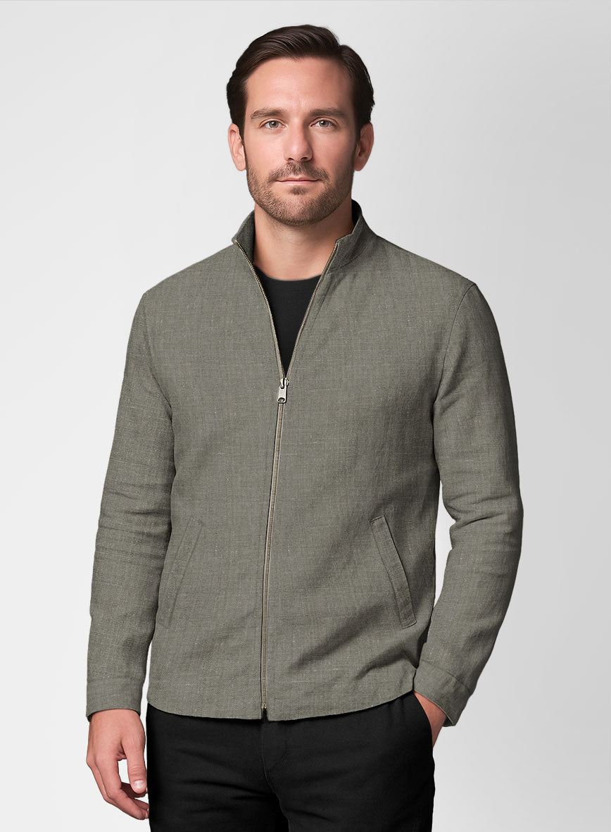 Sage Green Linen Zipper Jacket - StudioSuits