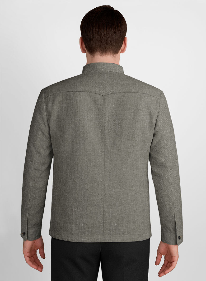 Sage Green Linen Zipper Jacket - StudioSuits