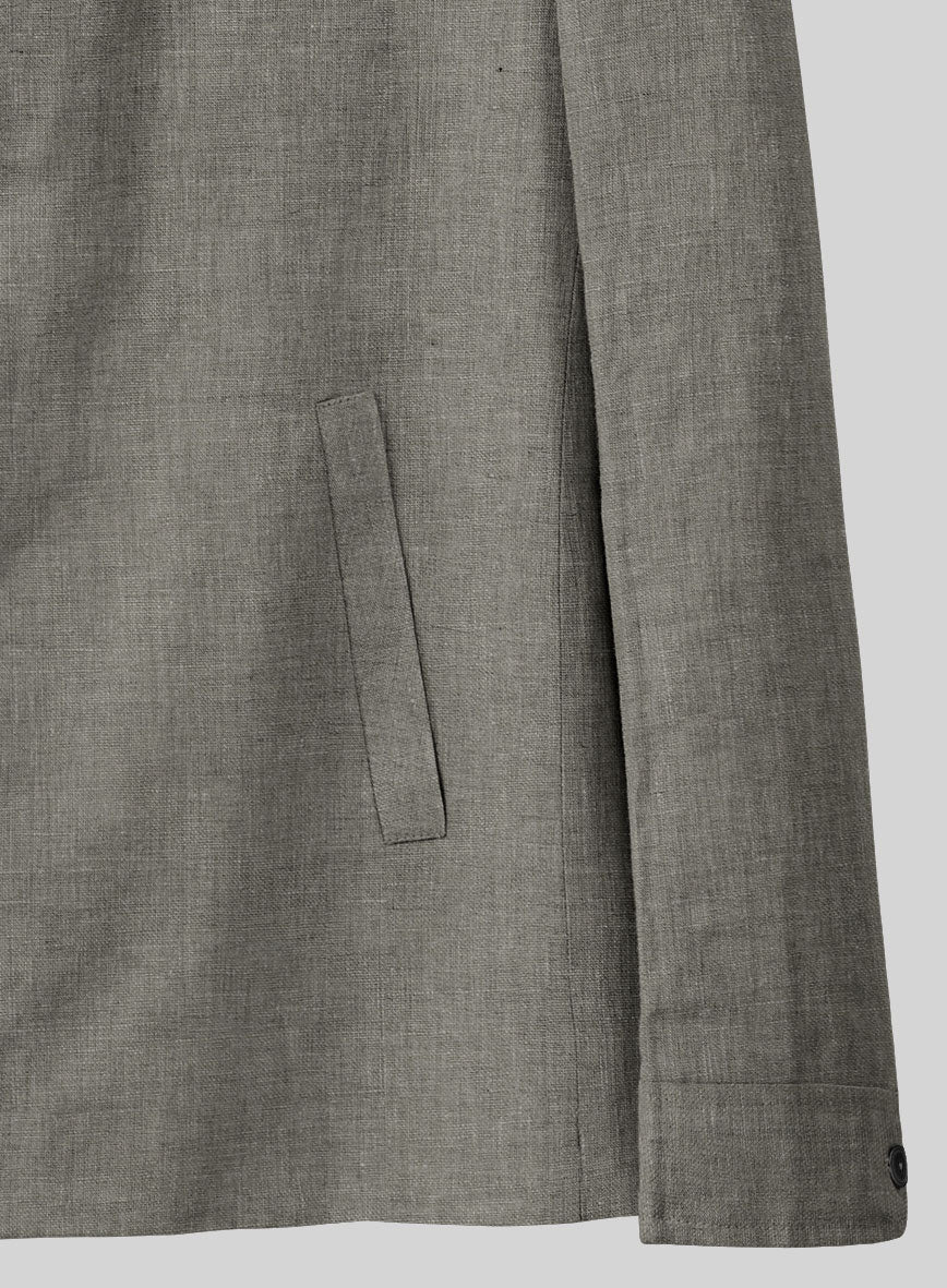 Sage Green Linen Zipper Jacket - StudioSuits