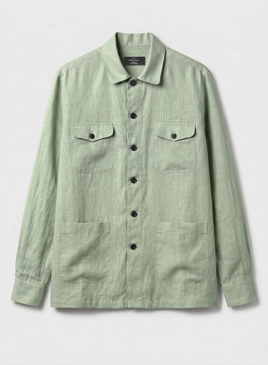 Safari Sage Green Pure Linen Overshirt - StudioSuits