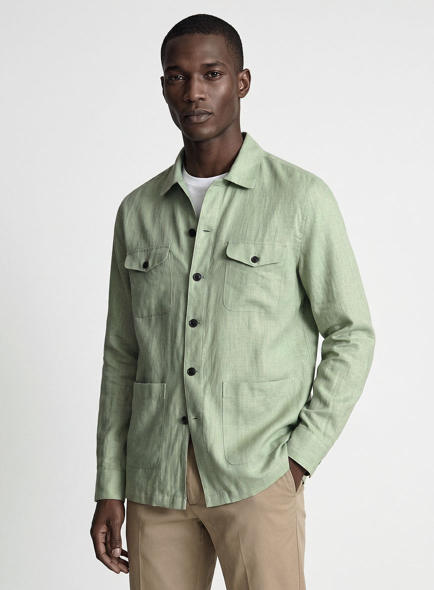 Safari Sage Green Pure Linen Overshirt - StudioSuits